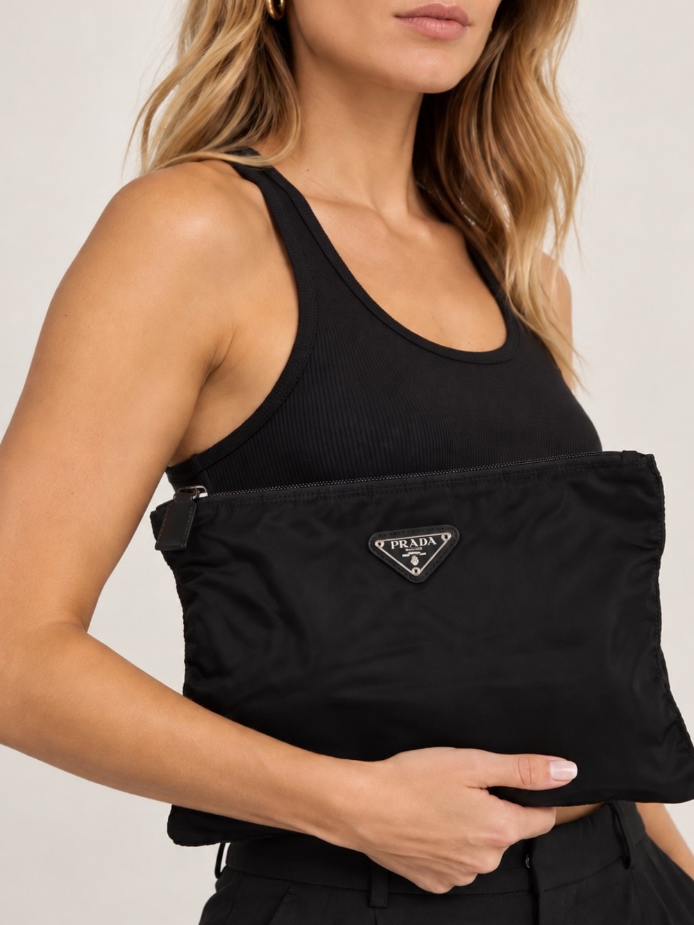 Vintage Y2K Prada Portatrucco Lampo Black Tessuto Nylon Large Clutch Bag Black